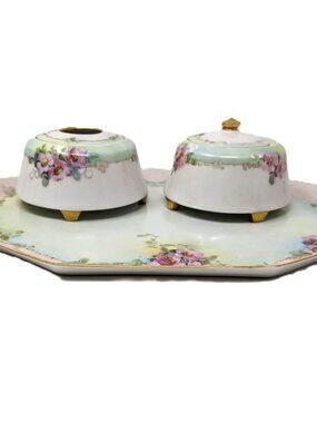 Antique Victorian Vanity Set CS Prussia Hand painted Porcelain Germany ca 1880s